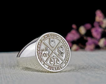 Virtue Sterling Silver Ring: Justice, Wisdom, Courage, Temperance