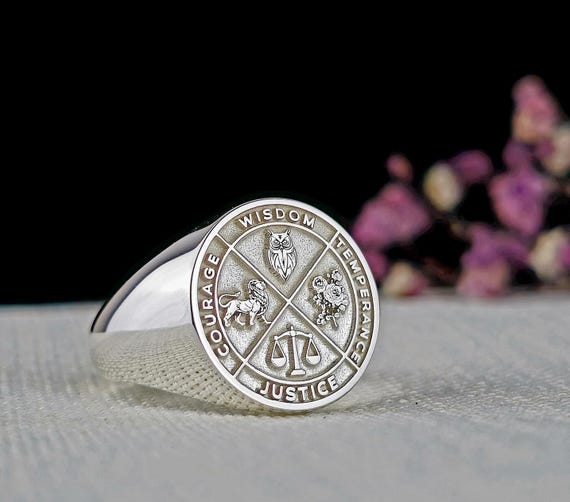 Virtue Sterling Silver Ring: Justice, Wisdom, Courage, Temperance