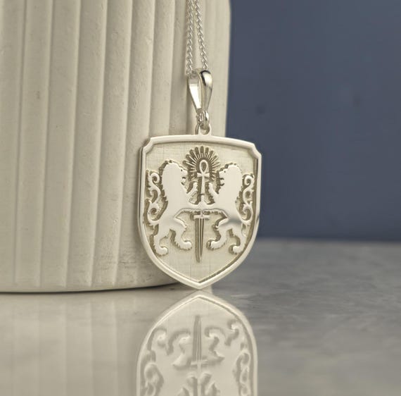 Custom Family Crest Necklace: Sterling Silver Shield Pendant, Personalized Heritage Jewelry