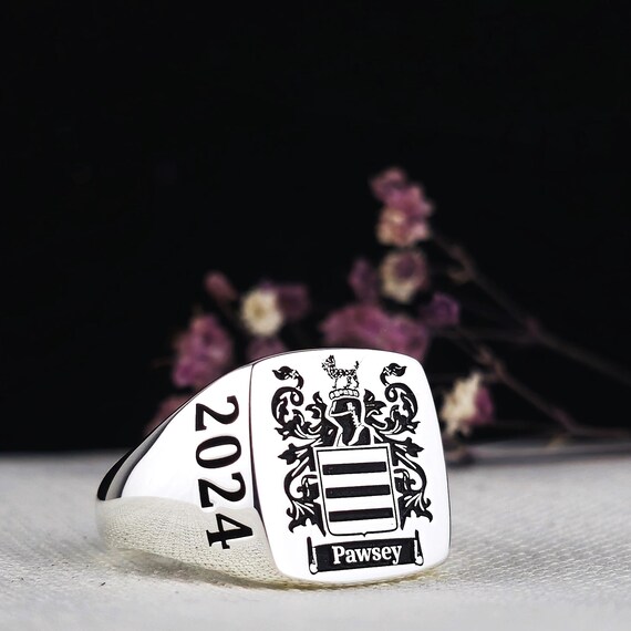 Custom Family Crest Signet Ring: Personalized Coat of Arms