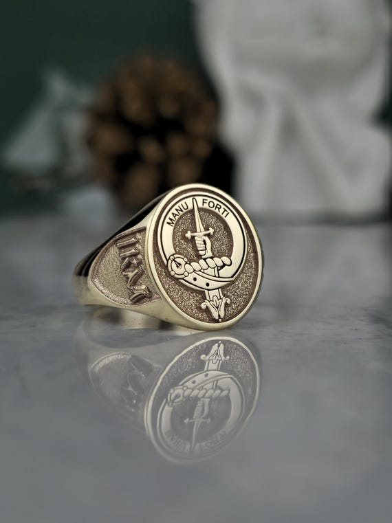 Custom Family Crest Ring | 14K Gold Tone Signet Ring | Personalized Coat of Arms Ring | Engraved Family Shield Jewelry