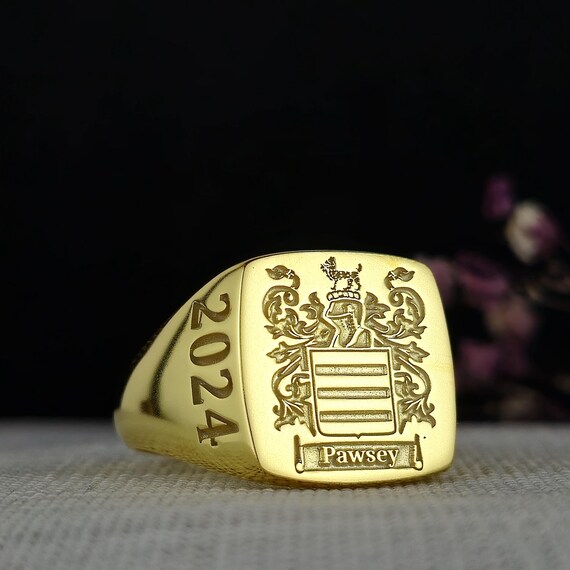 Custom Family Crest Signet Ring: Personalized Coat of Arms