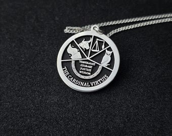 Cardinal Virtues-ketting, stoïcijnse hanger, ketting met aangepaste lijst