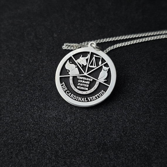 Cardinal Virtues Necklace, Stoic Pendant, Custom Frame Necklace