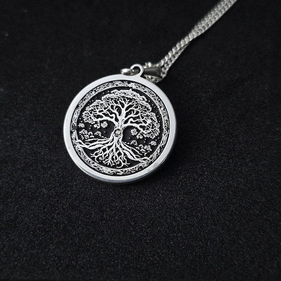 Silver Yggdrasil Necklace: Laser Cut Steel Celtic Tree of Life
