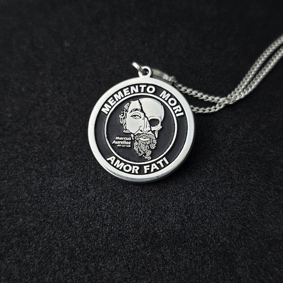 Personalized Memento Mori Skull Pendant: Stoic Amor Fati Silver Necklace