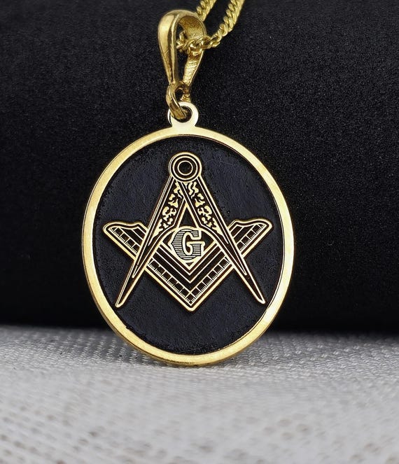 Masonic Pendant Necklace - Gold Freemason Symbol Jewelry"