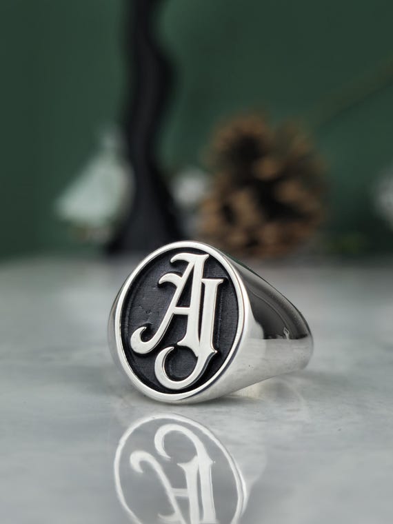 Custom Monogram Signet Ring | Personalized Sterling Silver Initial Ring | Engraved Letter Family Jewelry | Custom Men's Gift | Ring for Him