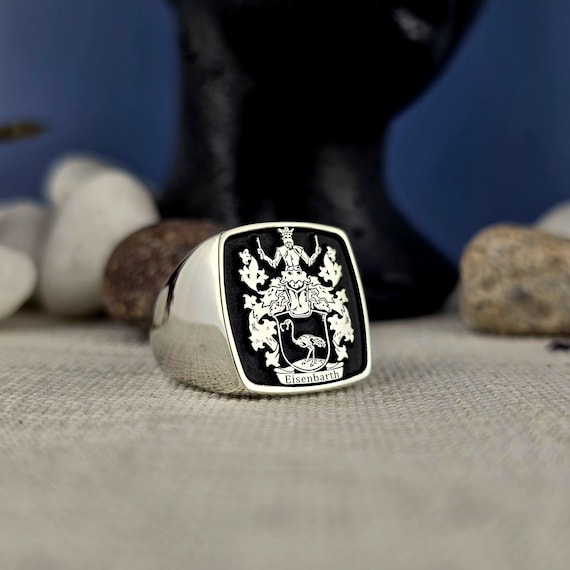 Custom Sterling Silver Square Signet Ring: Engraved Family Crest