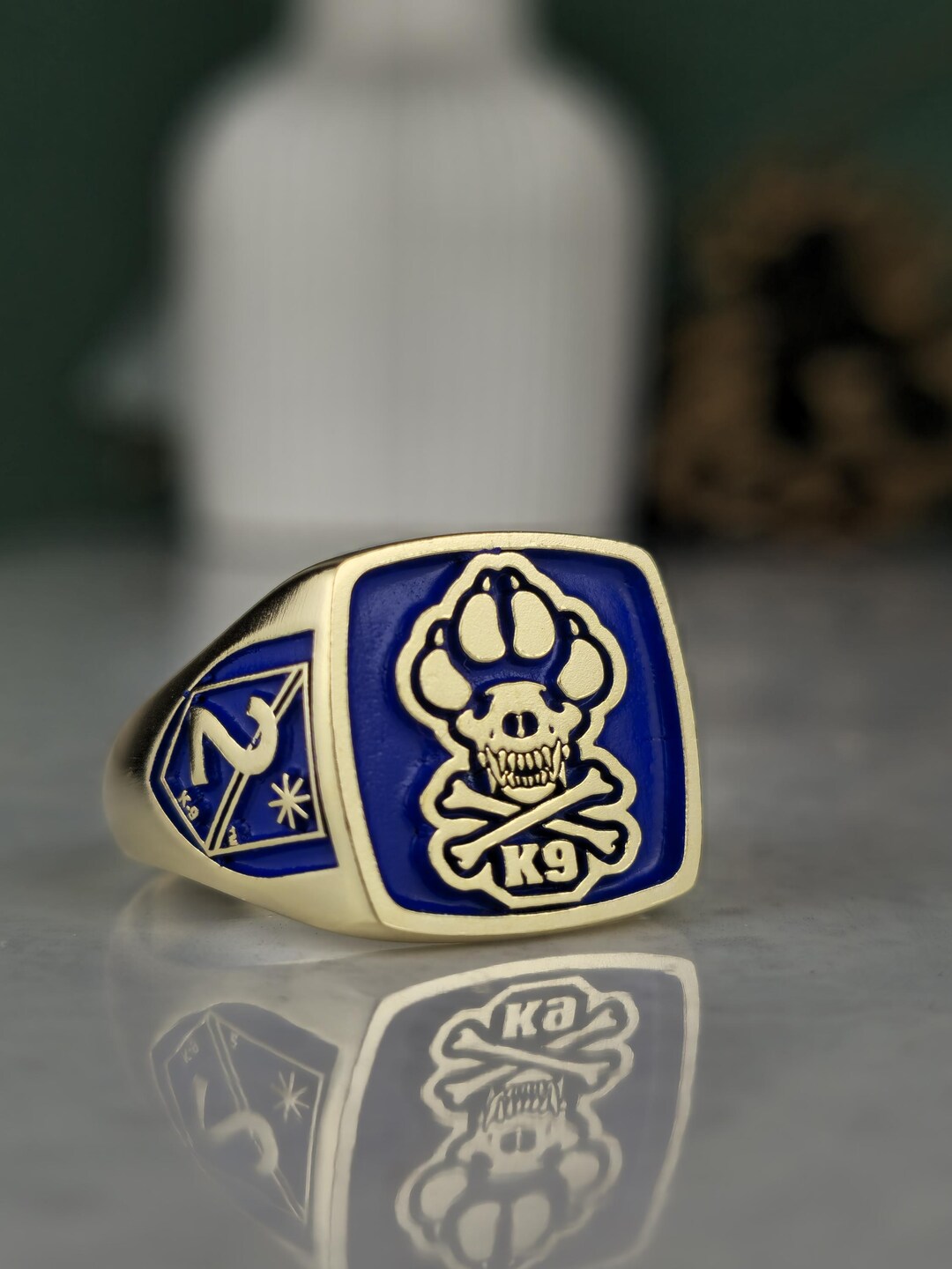 Custom Motorcycle Club Ring | Blue Enamel Signet Ring | Personalized ...