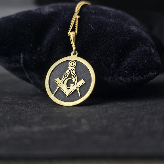 Freemason Square & Compass Necklace: Gold Plated Sterling Silver Pendant