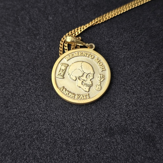 Personalized Memento Mori Skull Pendant: Stoic Amor Fati Silver Necklace