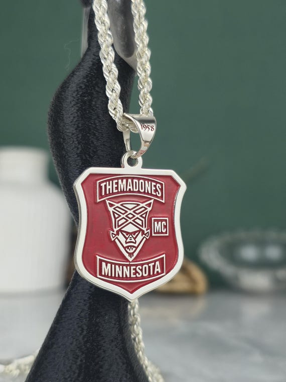 Motorcycle Club Necklace | Custom MC Pendant | Enamel Signet Style Necklace | Biker Chain Jewelry | Personalized Gift for Him
