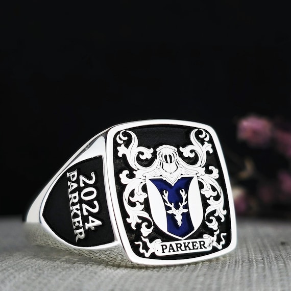 Custom Family Crest Signet Ring: Personalized Coat of Arms Ring