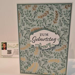 Handgemachte Pop-Up Geburtstagskarte – Elegantes Blätterdesign mit Goldakzenten