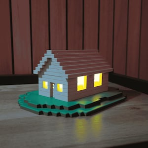 Pixel Art Inspired Log Cabin Light, Gamer Decor Gift