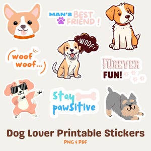 Dog Lover Printable Stickers PNG Print and Cut Stickers Diy Packaging Stickers Digital Download Cricut Stickers Dog Product Sticker design
