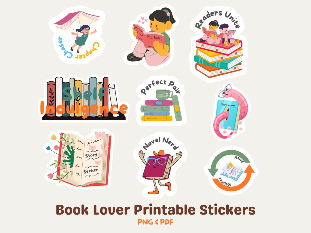 Book Lover Stickers Printable PNG Print & Cut Stickers Diy Reading ...
