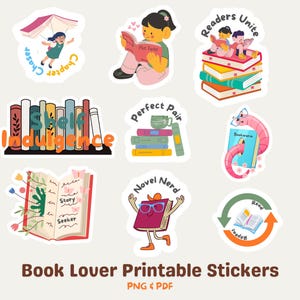 Book Lover Stickers Printable PNG Print & Cut Stickers Diy Reading Stickers Digital Download Cricut Sticker png Gift Packing Stickers design
