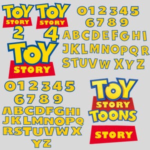 Polices de caractères Toy Story et chiffres Png, polices de caractères de dessin animé, alphabet Toy Story SVG, polices de caractères Toy Story pour t-shirts, décoration de gâteau, téléchargement instantané
