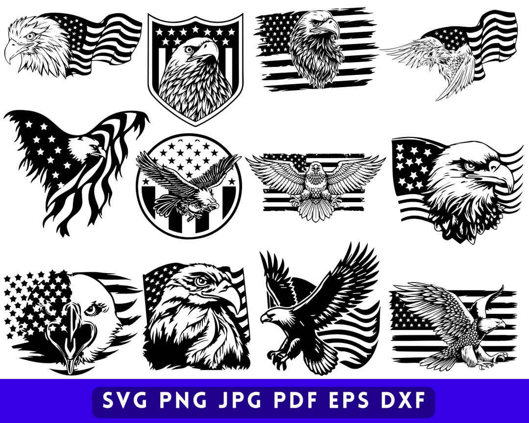 Patriotic Eagle SVG, American Flag Eagle Cut File, 4th of July USA Bald ...