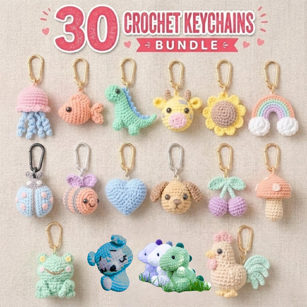 30 Crochet Keychain Patterns Bundle PDF | Amigurumi Keychains, Cute ...