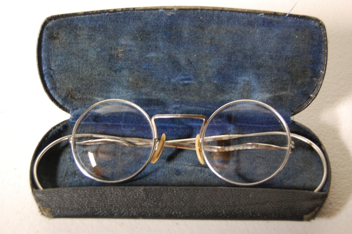 Vintage Round Metal Wire Eyeglass Frames and Case Etsy