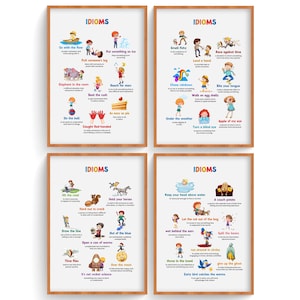 Set of 4 Idiom Wall Decor, English Idiom Art, Idioms and Phrases, English Learning Resources, English Language Printables (12 Jpeg Files)