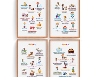 English Idiom Art Prints: Language Learning Resources (Set of 4) (Digital Download)