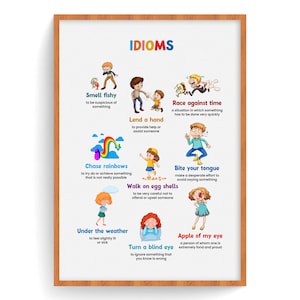 English Idioms, Idioms and Phrases, Kid Room Decor, Idiom Printable, English Vocabulary Poster, Figurative English Study, Digital Download