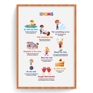 English Idioms, Idioms and Phrases, Kid Room Decor, Idiom Printable, English Vocabulary Poster, Figurative Language Print, Digital Download