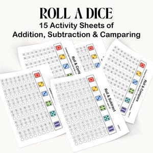 Roll a Dice Math Activity Printable | Addition, Subtraction & Compare Numbers 1-50 | 1st Grade Math Game