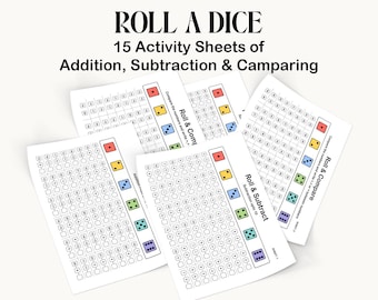 Roll a Dice Math Activity Printable | Addition, Subtraction & Compare Numbers 1-50 | 1st Grade Math Game