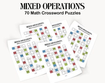 Mixed Operations Math Crossword Puzzle Printable | Addition, Subtraction, Multiplication & Division Activity for Kids | Math Game