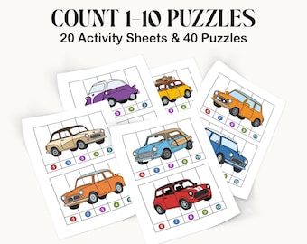 Count 1 to 10, Preschool Puzzles, Cars Activity,  Vehicles, Number, Number Sequence,  Children Puzzles