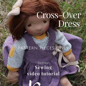 Cross Over Doll Dress PDF, Solo piezas de patrón, Video tutorial de costura, Patrón de ropa de muñeca