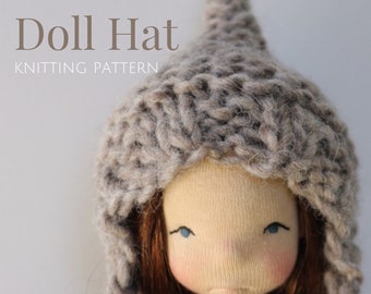 Doll Hat Knitting Pattern, Waldorf Inspired Doll Clothing, Le Fig by Fig and me, Elf Doll Hat, Gnome Doll Hat, Fairy Doll Hat