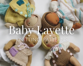 Doll Baby Layette | Knitting Pattern | Doll Clothing | waldorf doll clothes | doll knitting pattern | 5 patterns included.