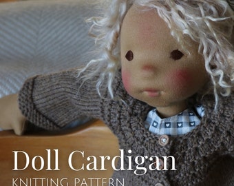 Doll Cardigan Knitting Pattern | PDF Download | Round Yoke and Long Sleeves | Waldorf Inspired Doll Clothing | Knitted Doll Clothes