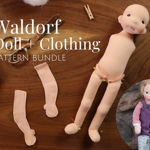 Waldorf Inspired Doll Pattern | Natural Fiber Art Doll | PDF Tutorial | Little Penny + Clothing Pattern Bundle by Fig and Me | Doll Making