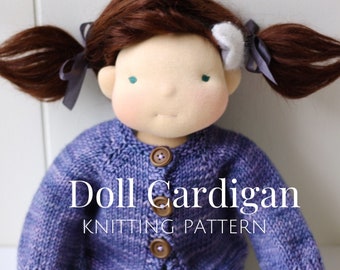 Doll Cardigan Knitting Pattern | Waldorf or Natural Fiber Art Doll | Plum Puddin&#39; Doll Cardigan by Fig&me | 16 to 21 inch dolls