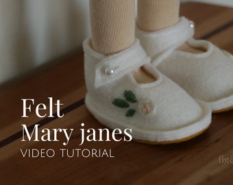 Doll Shoes | Wool Felt Maryjanes with Rose Embroidery | DIY Video Tutorial and PDF By Fig and Me