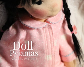 JimJams, Puppenkleidung Schnittmuster, von Fig and Me. PDF Instant Download, Schlafanzugset für deine Puppe.