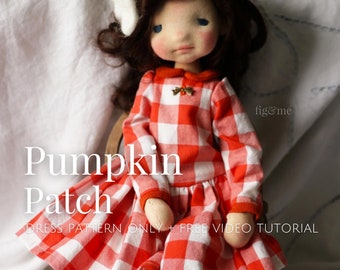 Pumpkin Patch Doll Dress PDF, Pattern Pieces Only, Sewing Video Tutorial, Doll Clothing Pattern For Waldorf Inspired Dolls