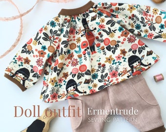 Doll clothing sewing pattern, DIY doll clothes, tutorial for sewing doll clothing, sewing for dolls, Ermentrude Pattern by Fig and Me.