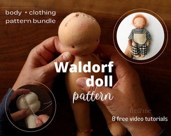 Waldorf Doll Pattern Bundle | Free Video Tutorial | Body ONLY + Clothing Pattern PDF | Dollmaking Pattern | Handmade Doll Pattern | Beginner