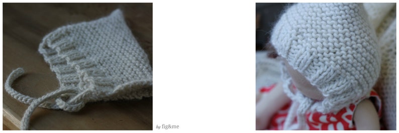 K&ouml;nnte beinhalten: Eine wei&szlig;e gestrickte Babyhaube mit spitzer Krone und einer Schleife am Hinterkopf.