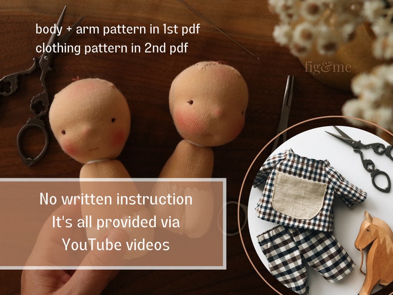 Waldorf Doll Pattern Bundle | Free Video Tutorial | Body ONLY + Clothing Pattern PDF | Dollmaking Pattern | Handmade Doll Pattern | Beginner image 2