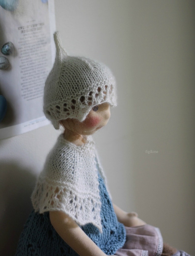 Doll Elven Hat and Cape Knitting Pattern Doll Clothing Pattern Waldorf Inspired Doll clothing Galanthus Nivalis by Fig & me image 6