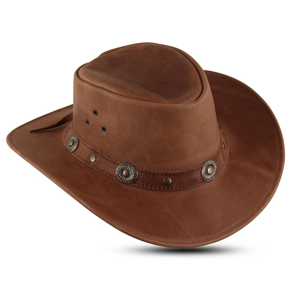 Handmade Genuine Leather Cowboy Hat: Unisex Western Style - Etsy display picture 3
